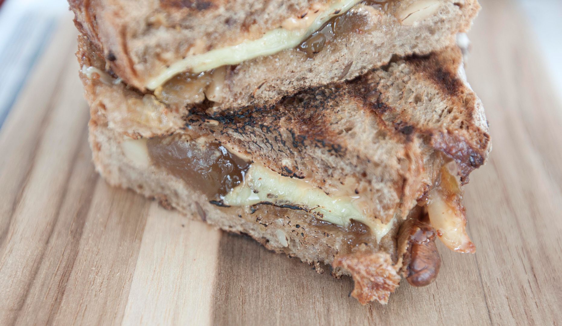Food Makes Me Happy Grilled Rye Bread Sandwich with Peanut Butter, Fig
